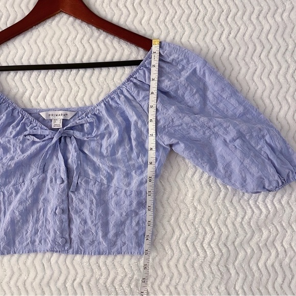 Primark Cropped Blouse Womens Size 2 Lilac Puff-Sleeve Off-Shoulder Soft Casual - Picture 4 of 11